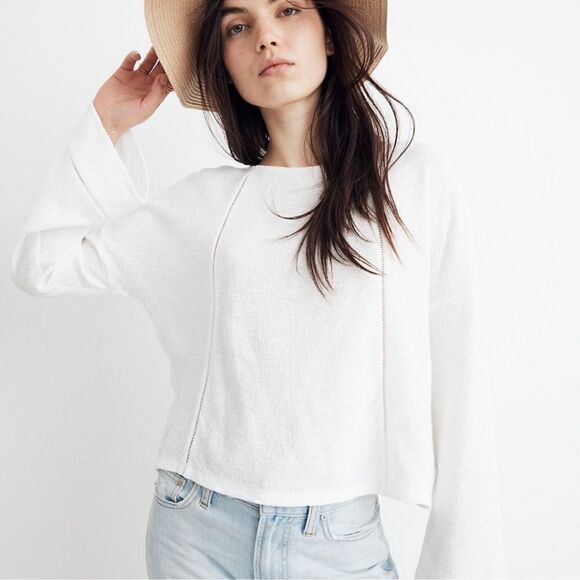 Madewell Texture & Thread Eyelet-Inset Top Spiced Olive Long Sleeve Size XS - Picture 3 of 11